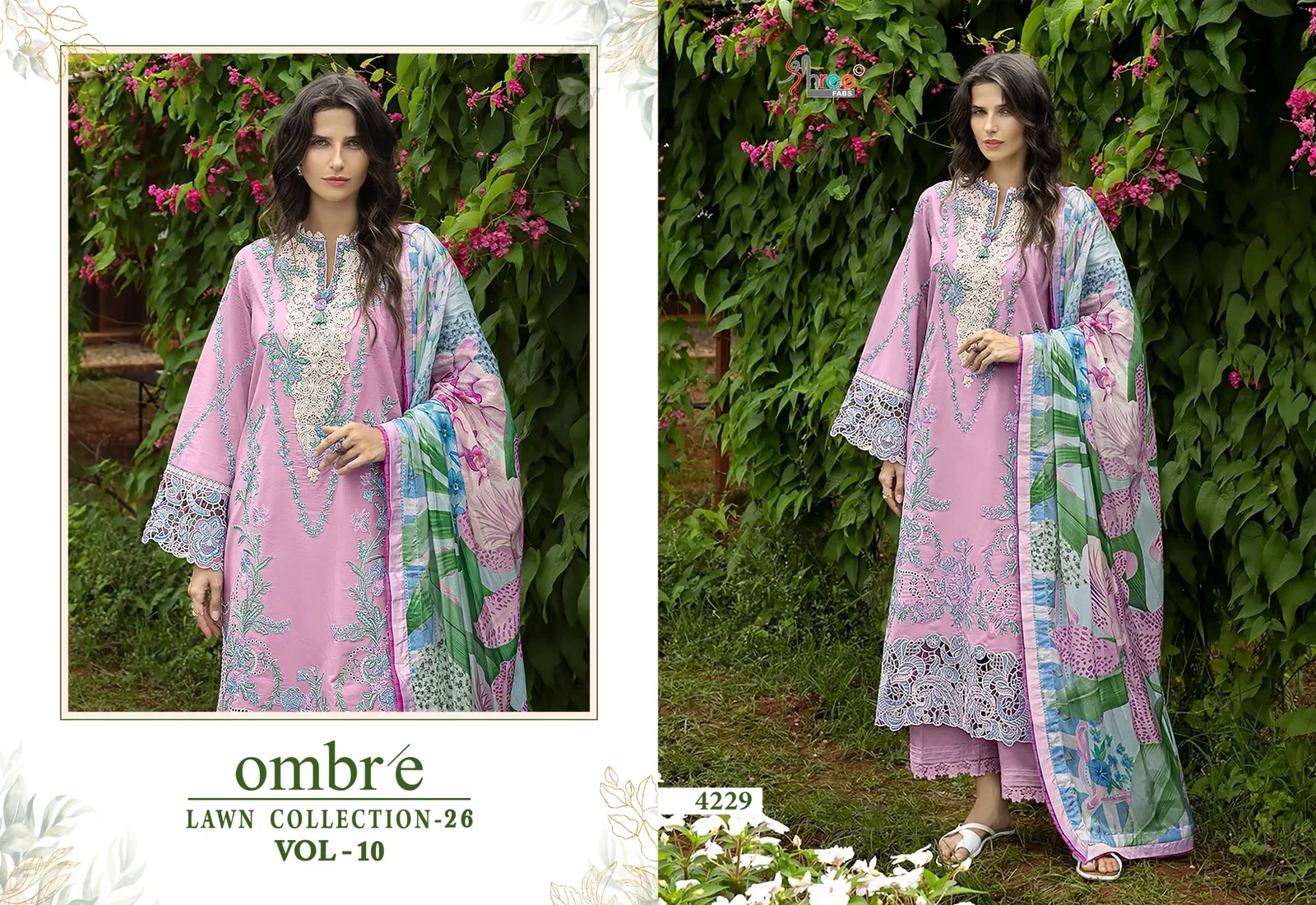 Shree Ombre Lawn Collection 26 Vol 10 Chiffon Dupatta Cotton Embroidered Pakistani Salwar Kameez