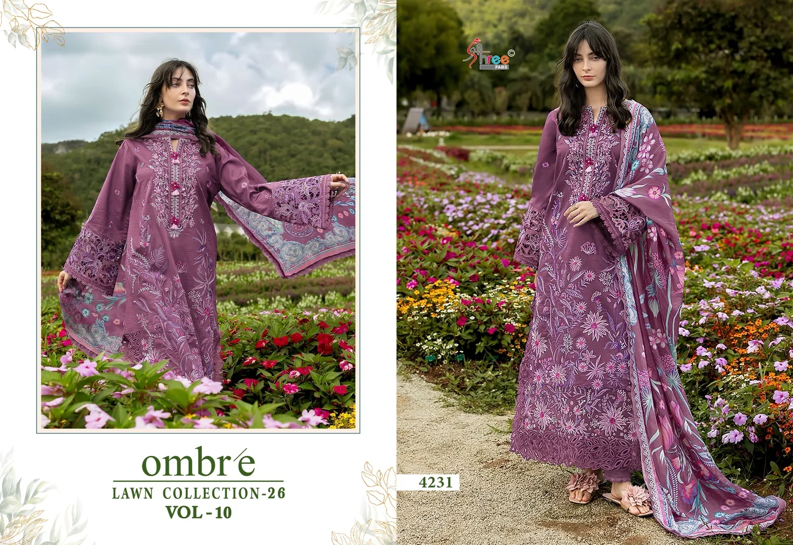 Shree Ombre Lawn Collection 26 Vol 10 Chiffon Dupatta Cotton Embroidered Pakistani Salwar Kameez