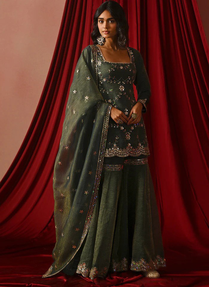 Center 333 Designer Silk Embroidery Pakistani Readymade Sharara Set