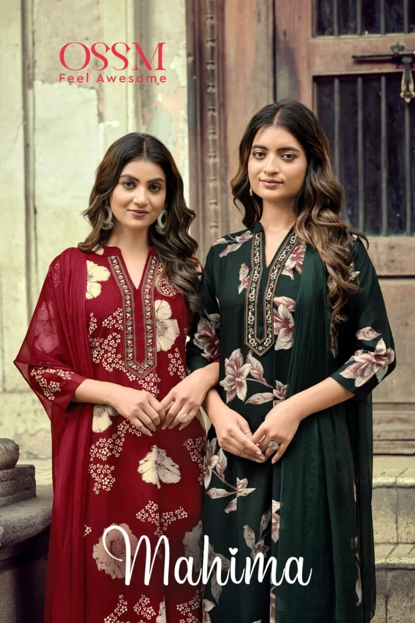 Ossm Mahima Rayon Embroidered Kurti With Bottom Dupatta