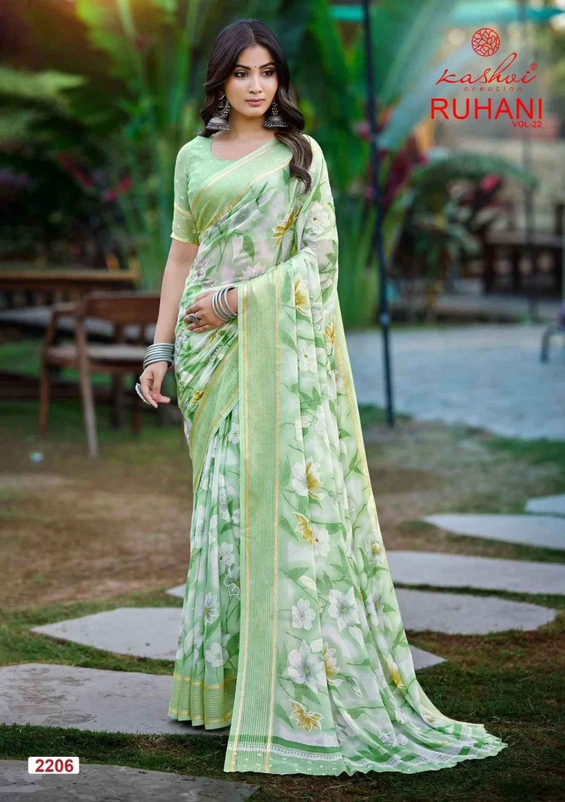 Kashvi Ruhani Vol 22 Dull Moss Satin Patta Saree Collection