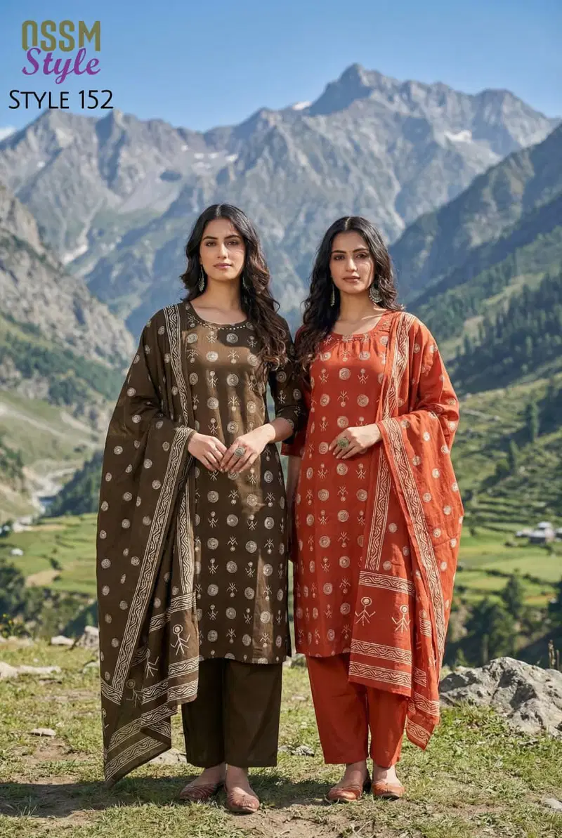 Ossm Style 152 Dhabu Cotton Printed Kurti With Bottom Dupatta