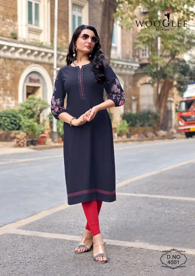Wooglee Aarvika Rayon With Thread Embroidered Kurti Collection