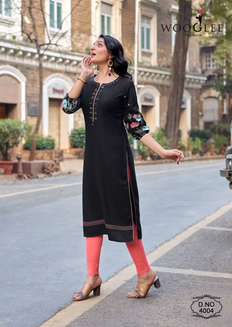 Wooglee Aarvika Rayon With Thread Embroidered Kurti Collection