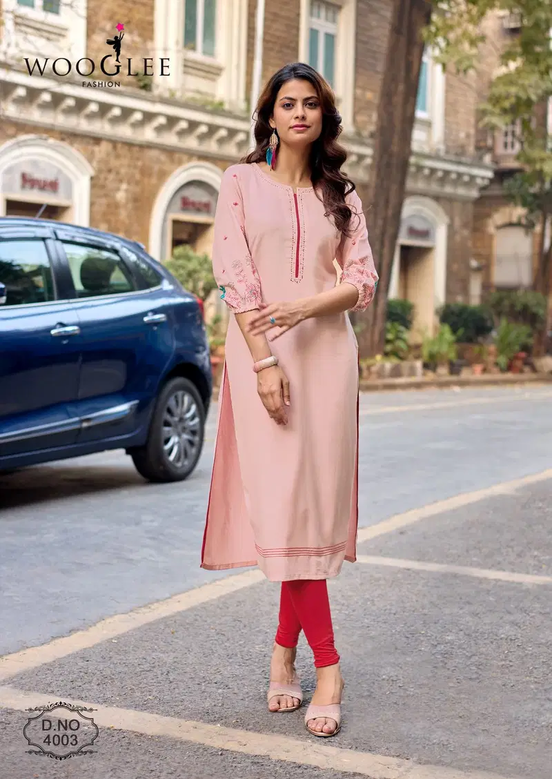 Wooglee Aarvika Rayon With Thread Embroidered Kurti Collection