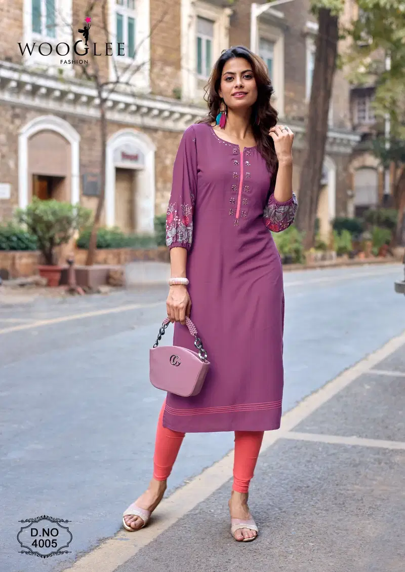Wooglee Aarvika Rayon With Thread Embroidered Kurti Collection