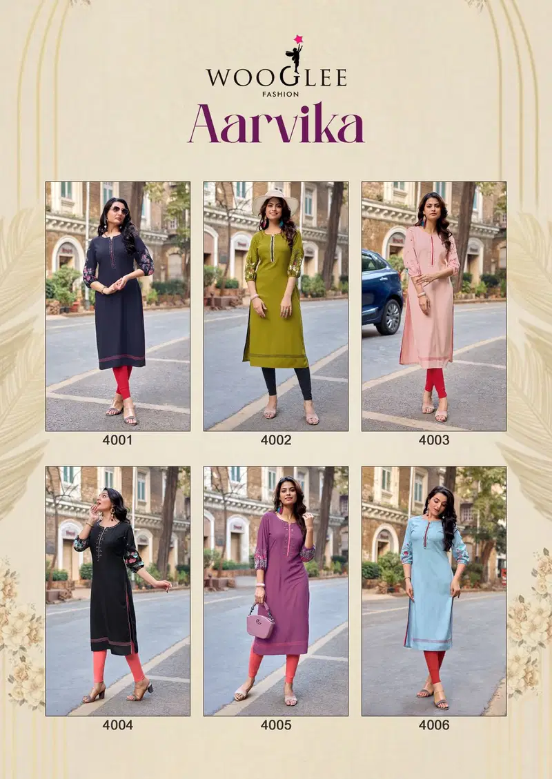 Wooglee Aarvika Rayon With Thread Embroidered Kurti Collection