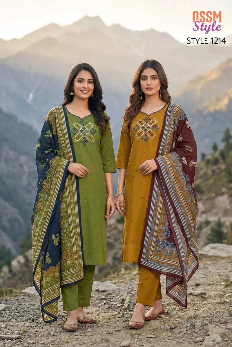 Ossm Style 1214 Cotton Dhabu Digital Printed Kurti With Bottom Dupatta