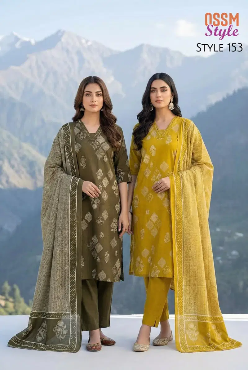 Ossm Style 153 Dhabu Cotton Printed Kurti With Bottom Dupatta