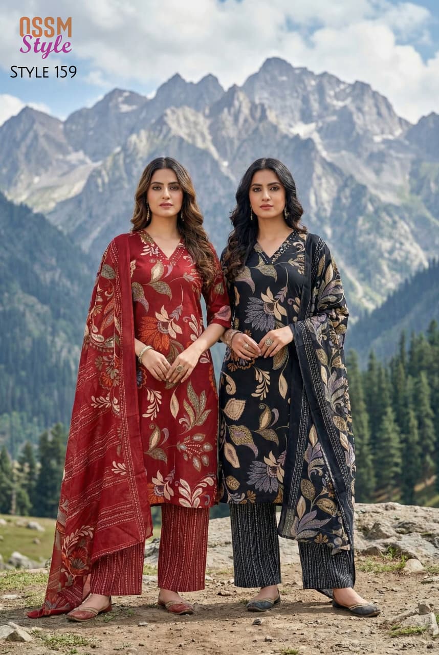 Ossm Style 159 Cotton Dhabu Printed Kurti With Bottom Dupatta