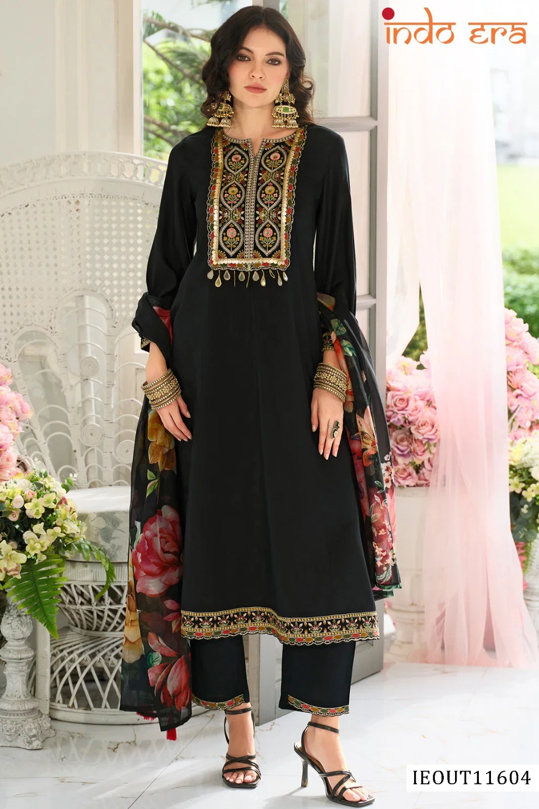 Indo Era 2639 Cotton Blend Floral Embroidered Kurti Pant With Dupatta