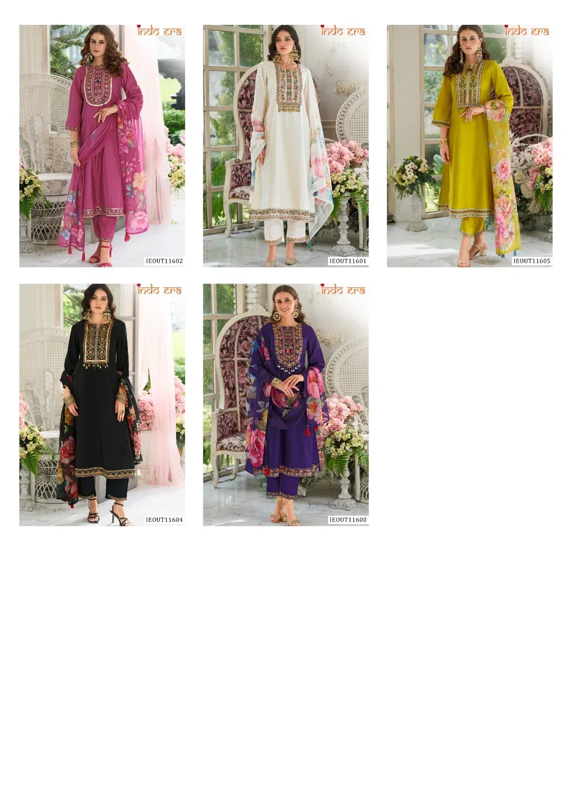 Indo Era 2639 Cotton Blend Floral Embroidered Kurti Pant With Dupatta