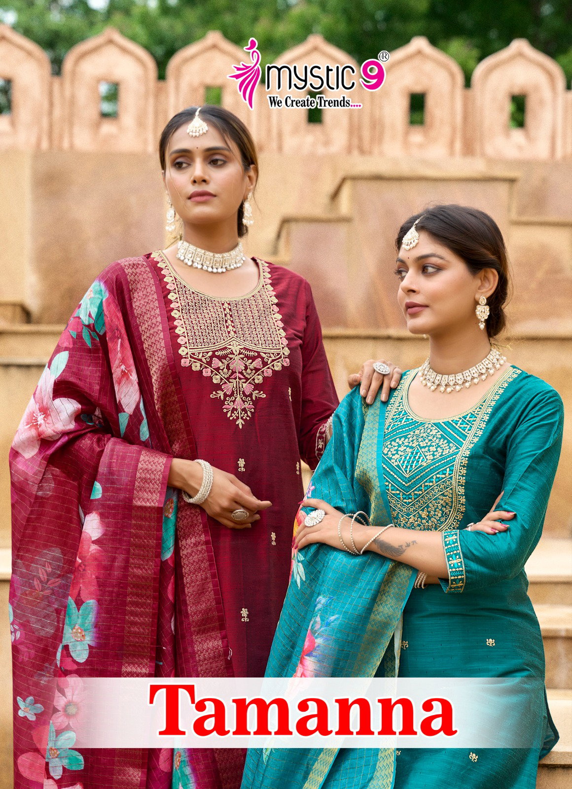 Mystic 9 Tamanna Vol 1 Premium Quality Banglore silk Straight Top With Bottom And Dupatta
