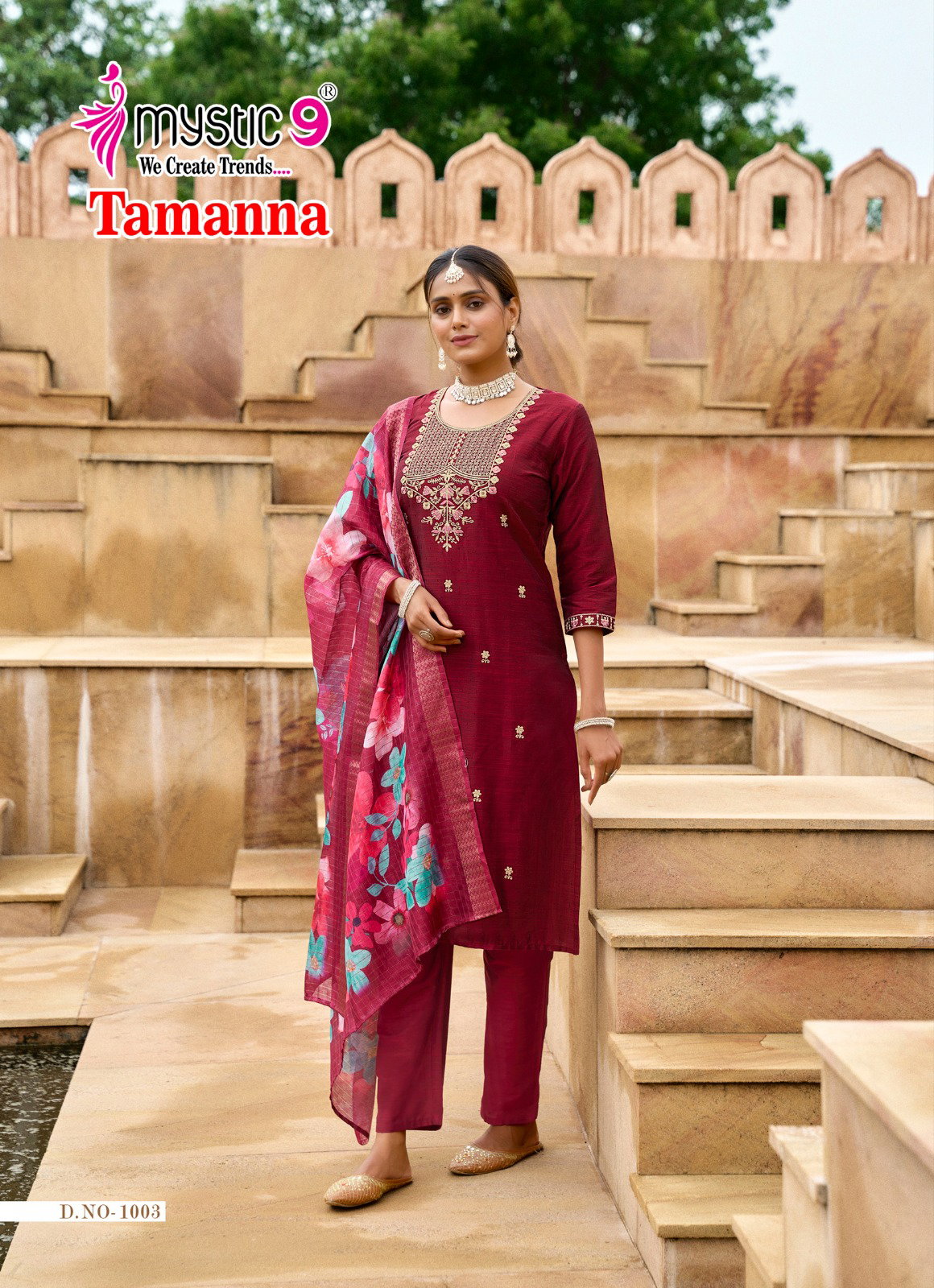 Mystic 9 Tamanna Vol 1 Premium Quality Banglore silk Straight Top With Bottom And Dupatta