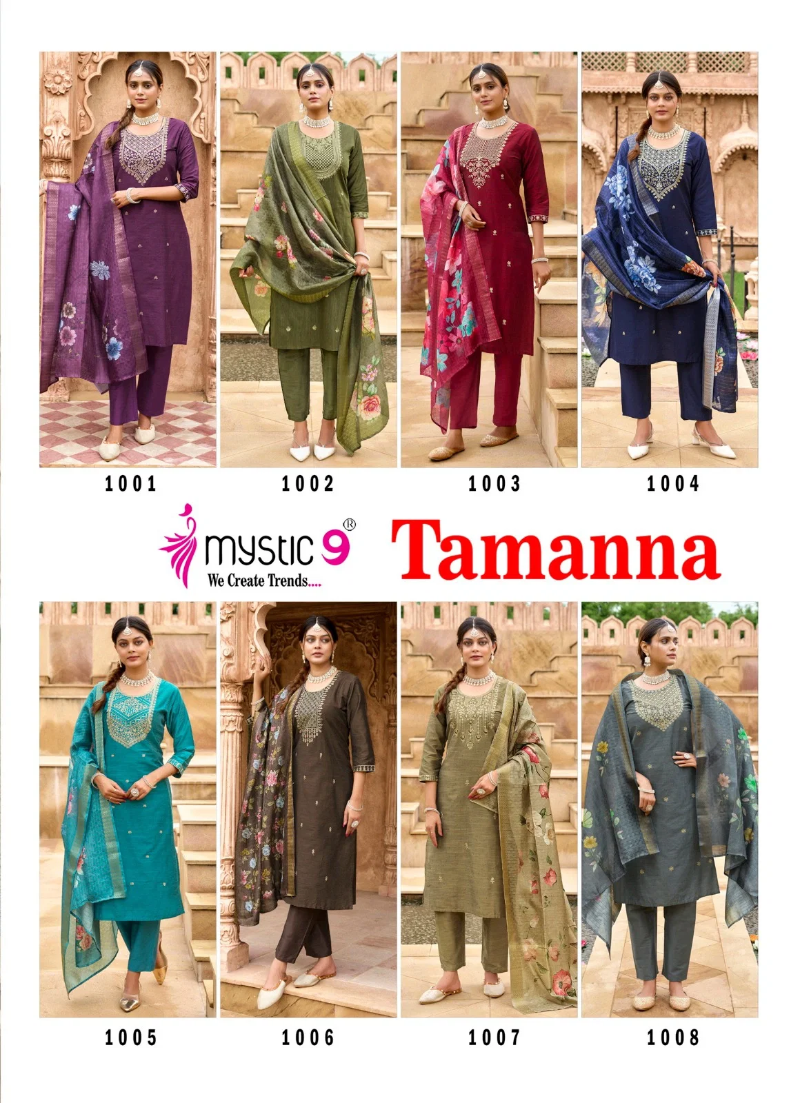 Mystic 9 Tamanna Vol 1 Premium Quality Banglore silk Straight Top With Bottom And Dupatta