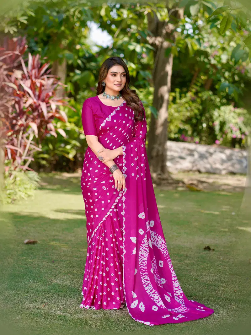 Sb Bandhej B Chinon Bandhani Printed Fancy Saree Collection