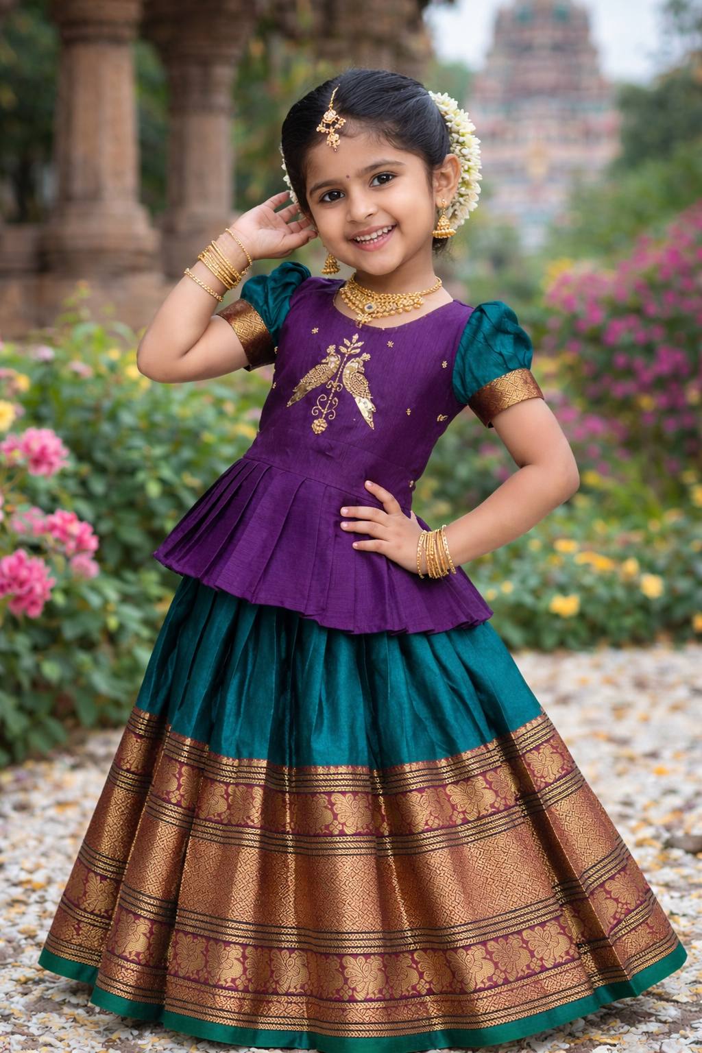 St D No 081 Kids Traditional Pattu Pavadai Jecquard Lehenga Choli