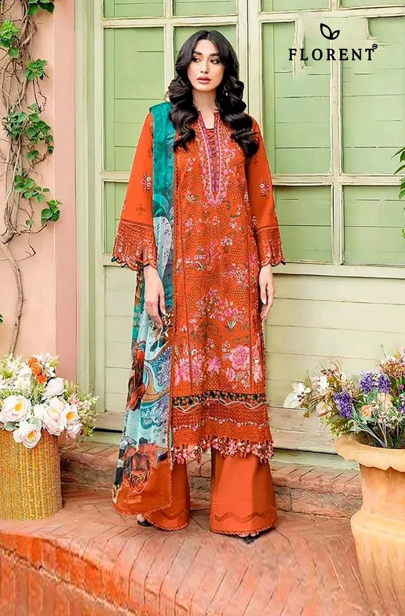 Florent 1083 A Cambric Cotton Embroidered Salwar Kameez