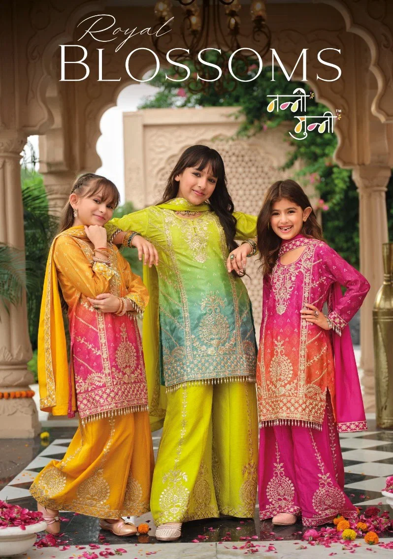 Nanni Munni Royal Blossom Chinon Digital Print With Embroidered Top Bottom With Dupatta