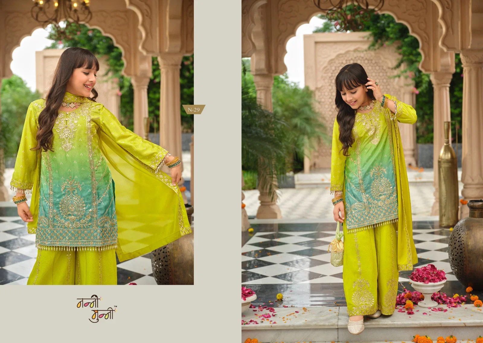 Nanni Munni Royal Blossom Chinon Digital Print With Embroidered Top Bottom With Dupatta