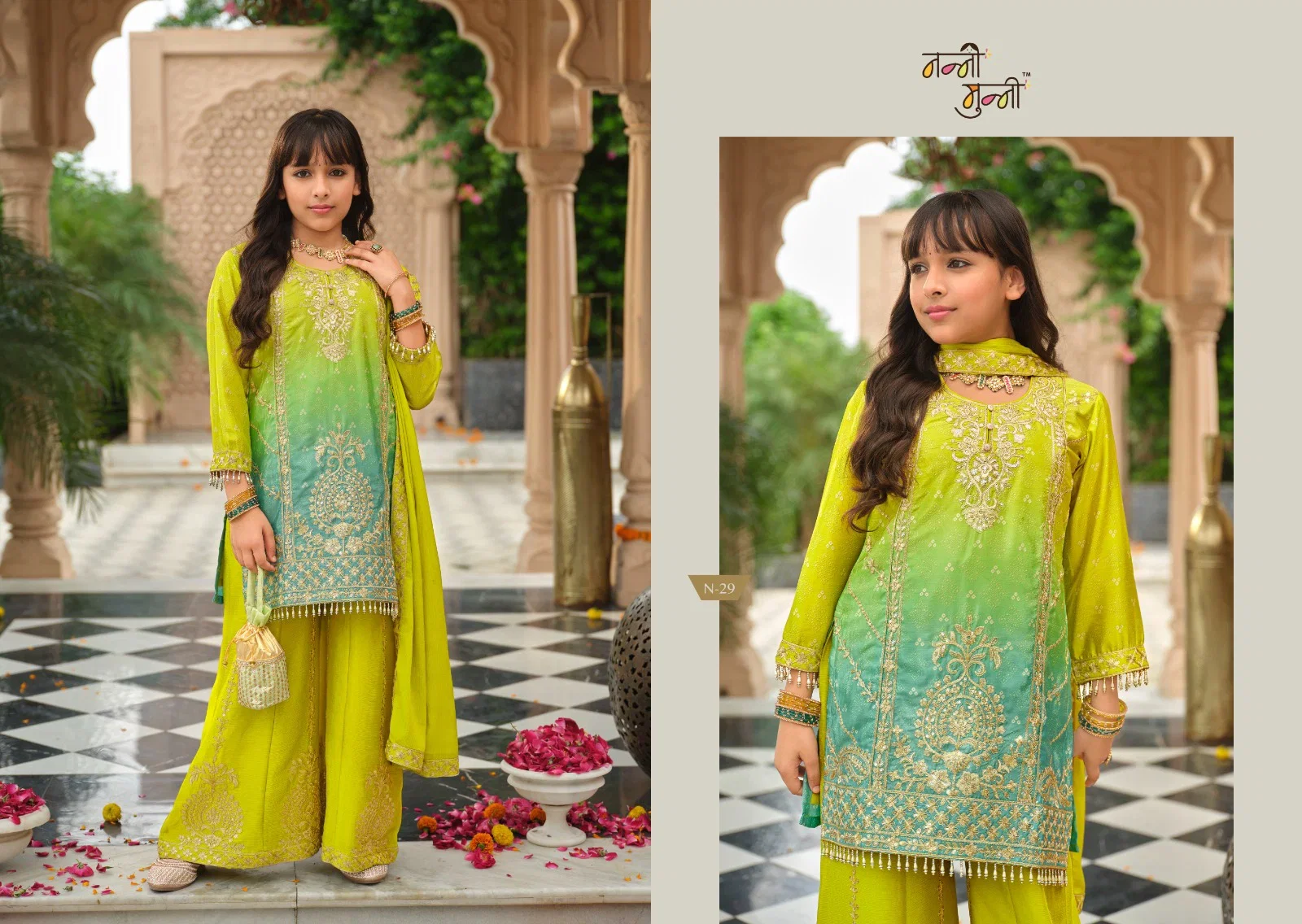Nanni Munni Royal Blossom Chinon Digital Print With Embroidered Top Bottom With Dupatta