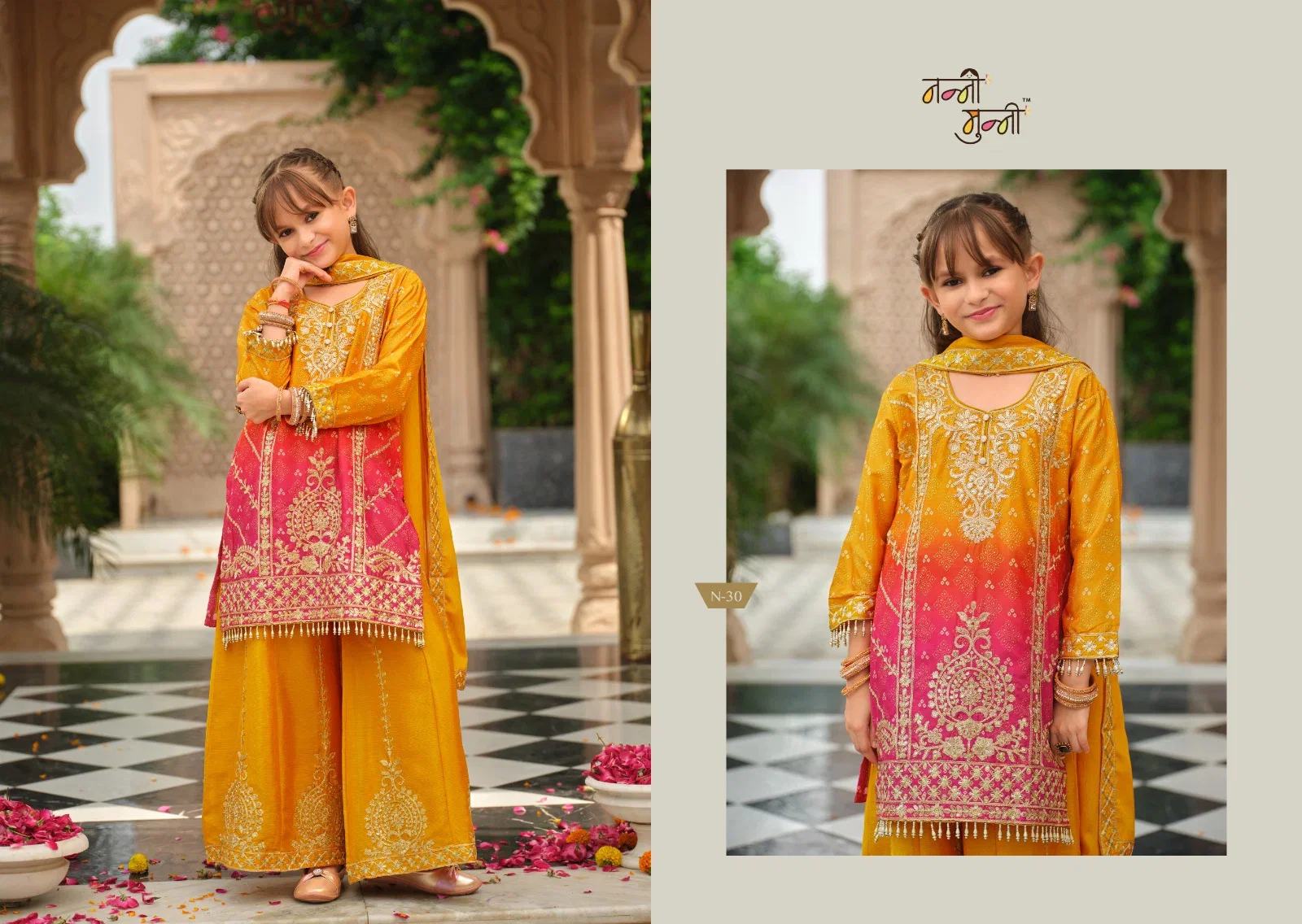 Nanni Munni Royal Blossom Chinon Digital Print With Embroidered Top Bottom With Dupatta
