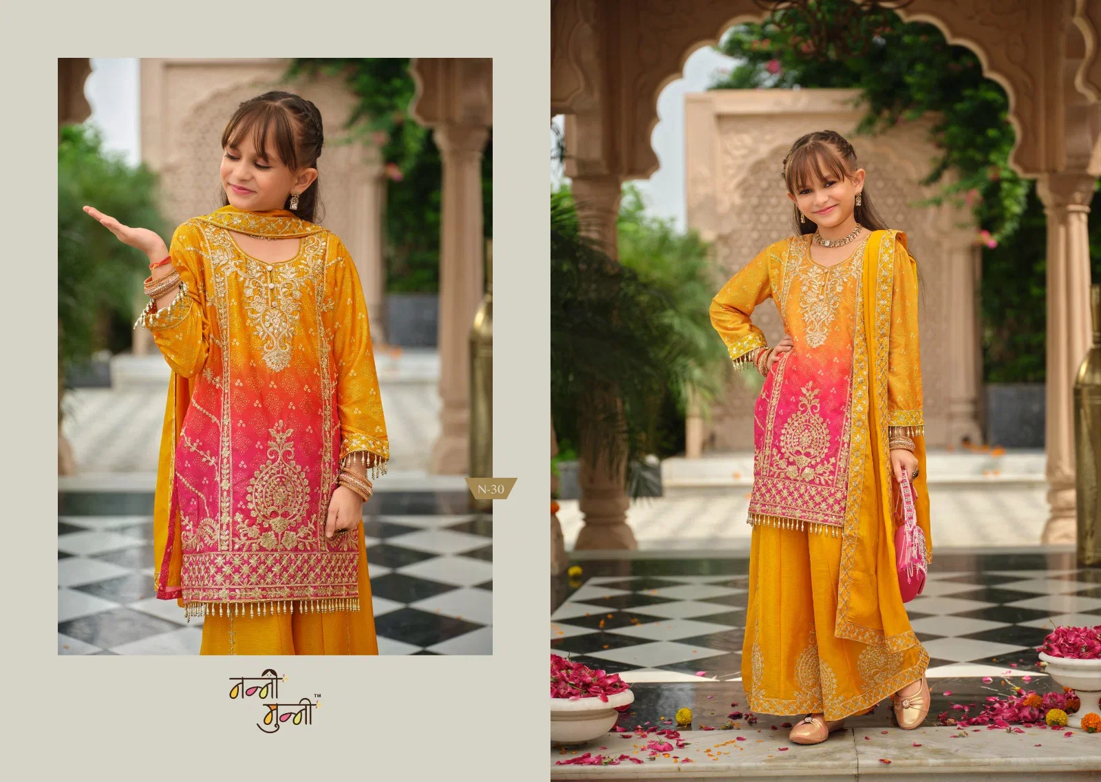 Nanni Munni Royal Blossom Chinon Digital Print With Embroidered Top Bottom With Dupatta
