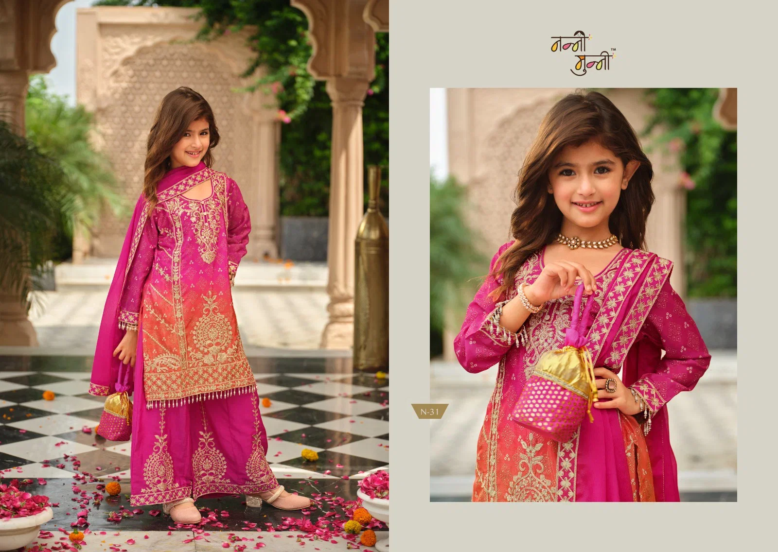 Nanni Munni Royal Blossom Chinon Digital Print With Embroidered Top Bottom With Dupatta