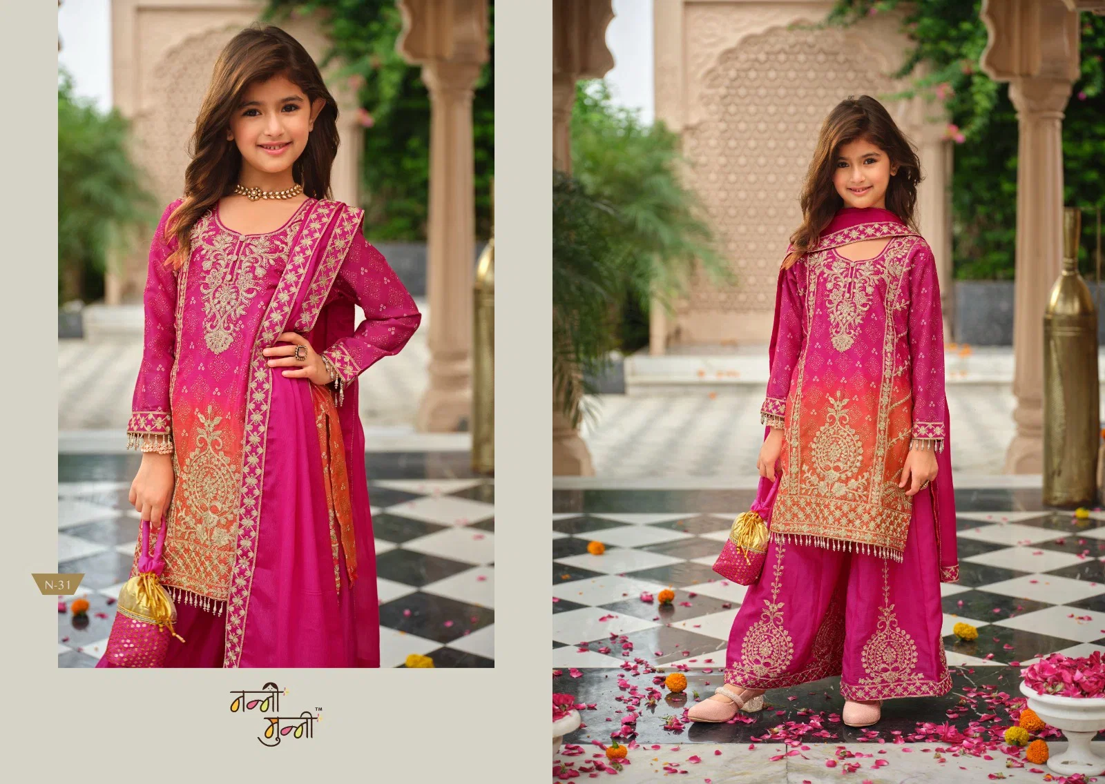 Nanni Munni Royal Blossom Chinon Digital Print With Embroidered Top Bottom With Dupatta