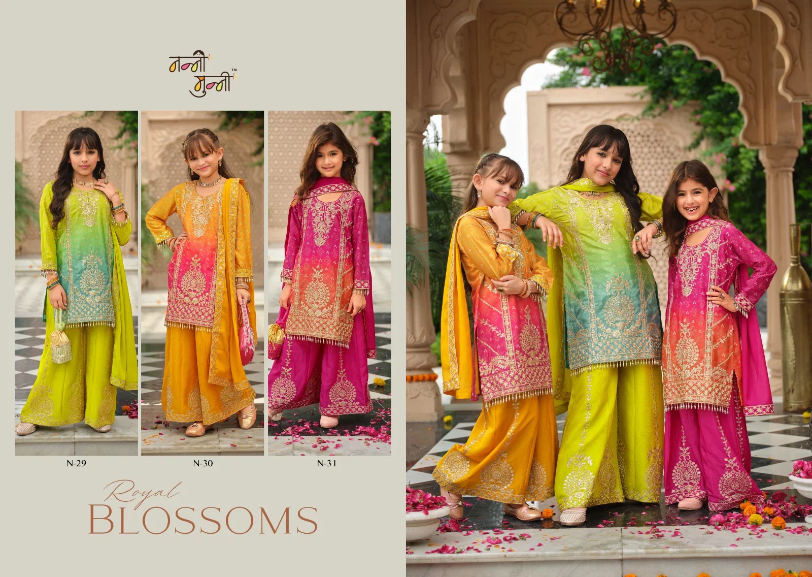 Nanni Munni Royal Blossom Chinon Digital Print With Embroidered Top Bottom With Dupatta