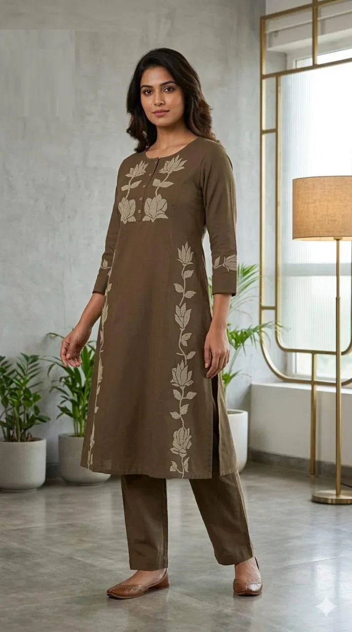 Naisha K 850 Cotton Flex Lotus Embroidered Kurti With Bottom Collection