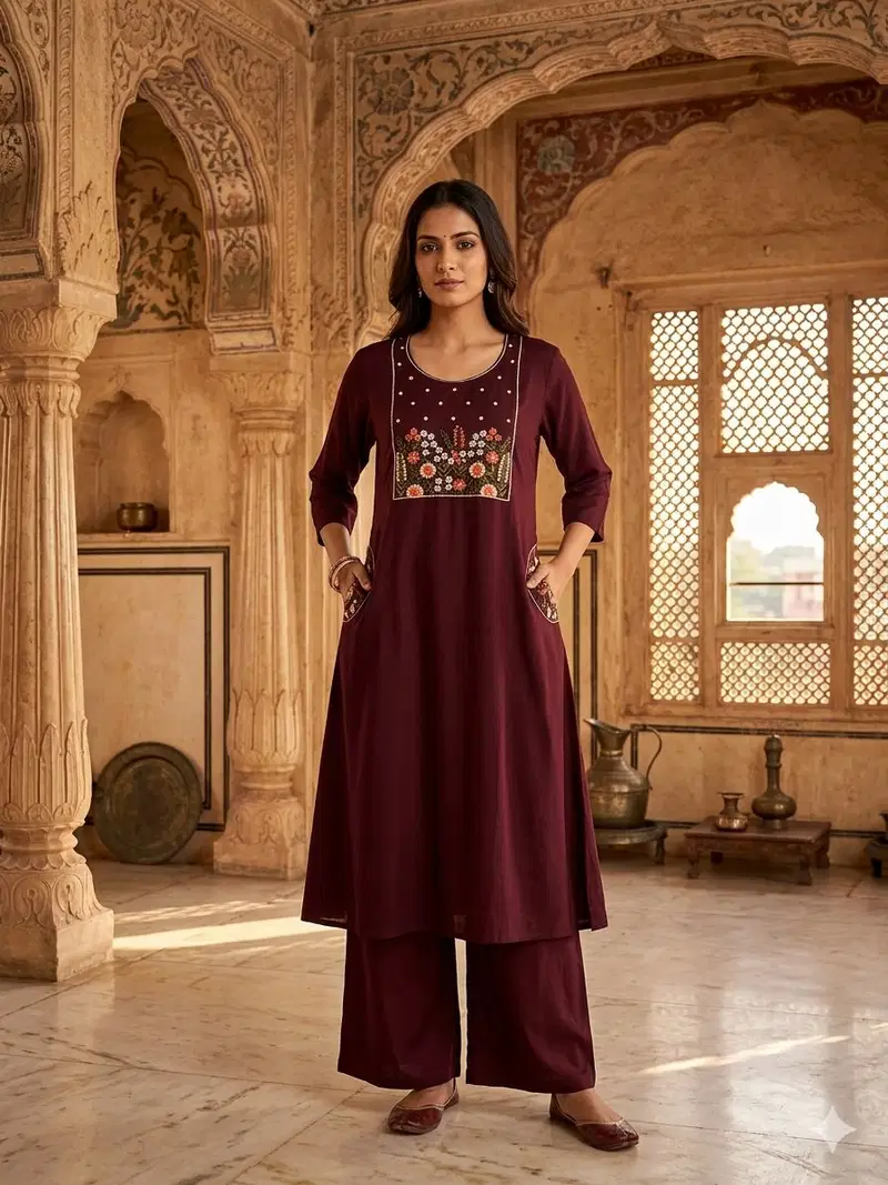Naisha K 845 Dhabu Cotton Embroidered Kurti WIth Bottom Collection