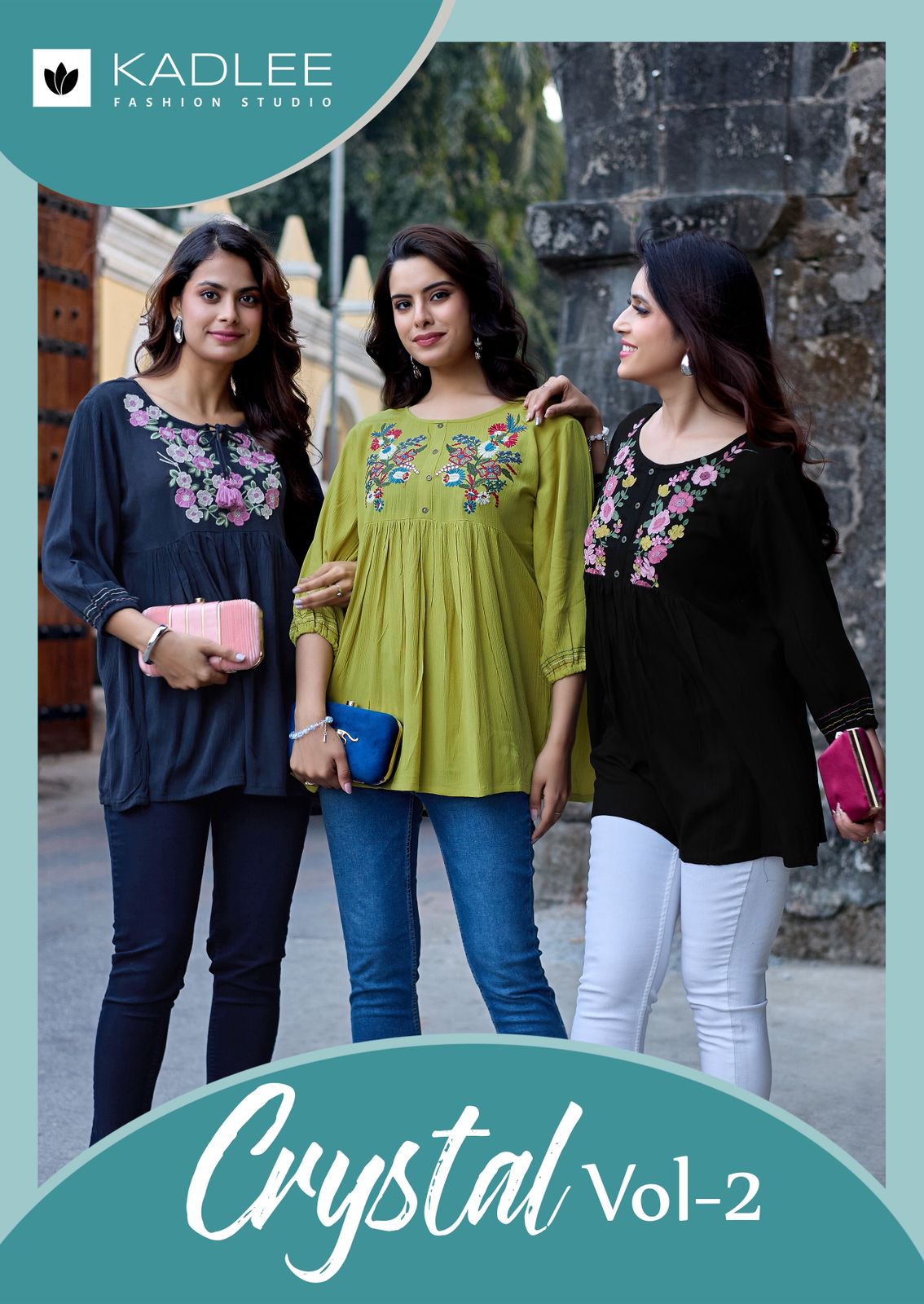 Kadlee Crystal Vol 2 Rayon Wrinkal Hand Wokred Short Kurti Collection