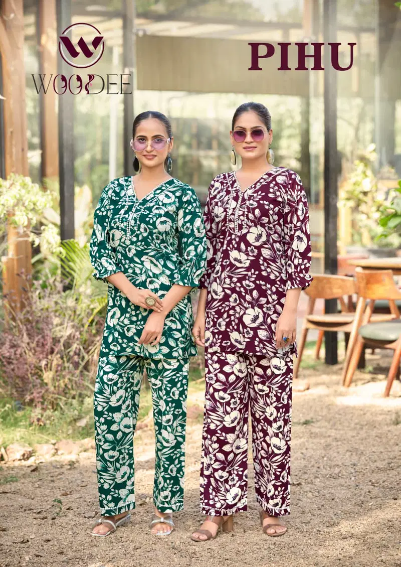 Woodee Pihu Rayon Printed Kurti With Bottom Collection