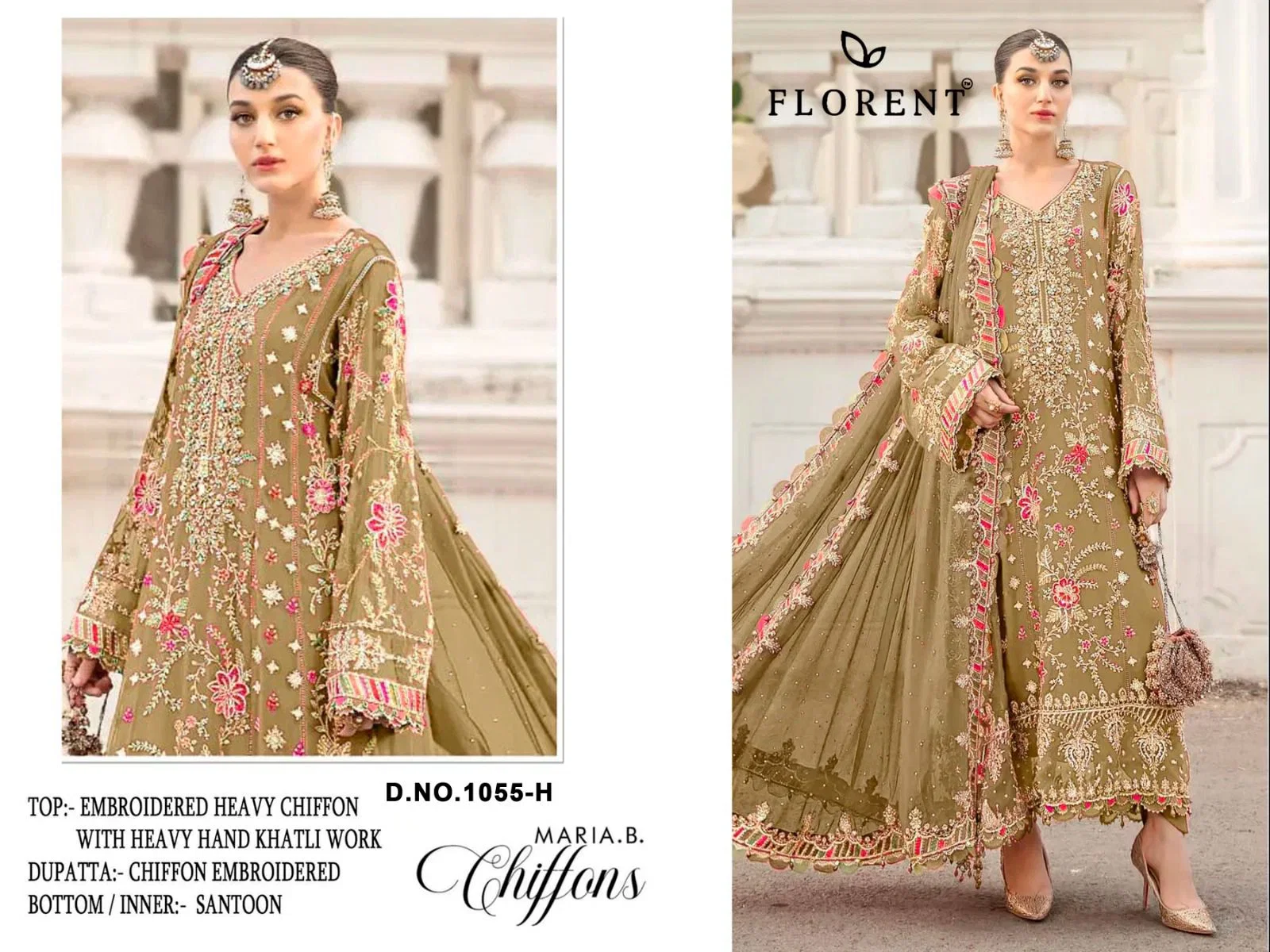 Florent 1055 F To H Chiffon With Heavy Embroider Pakistani Salwar Kameez