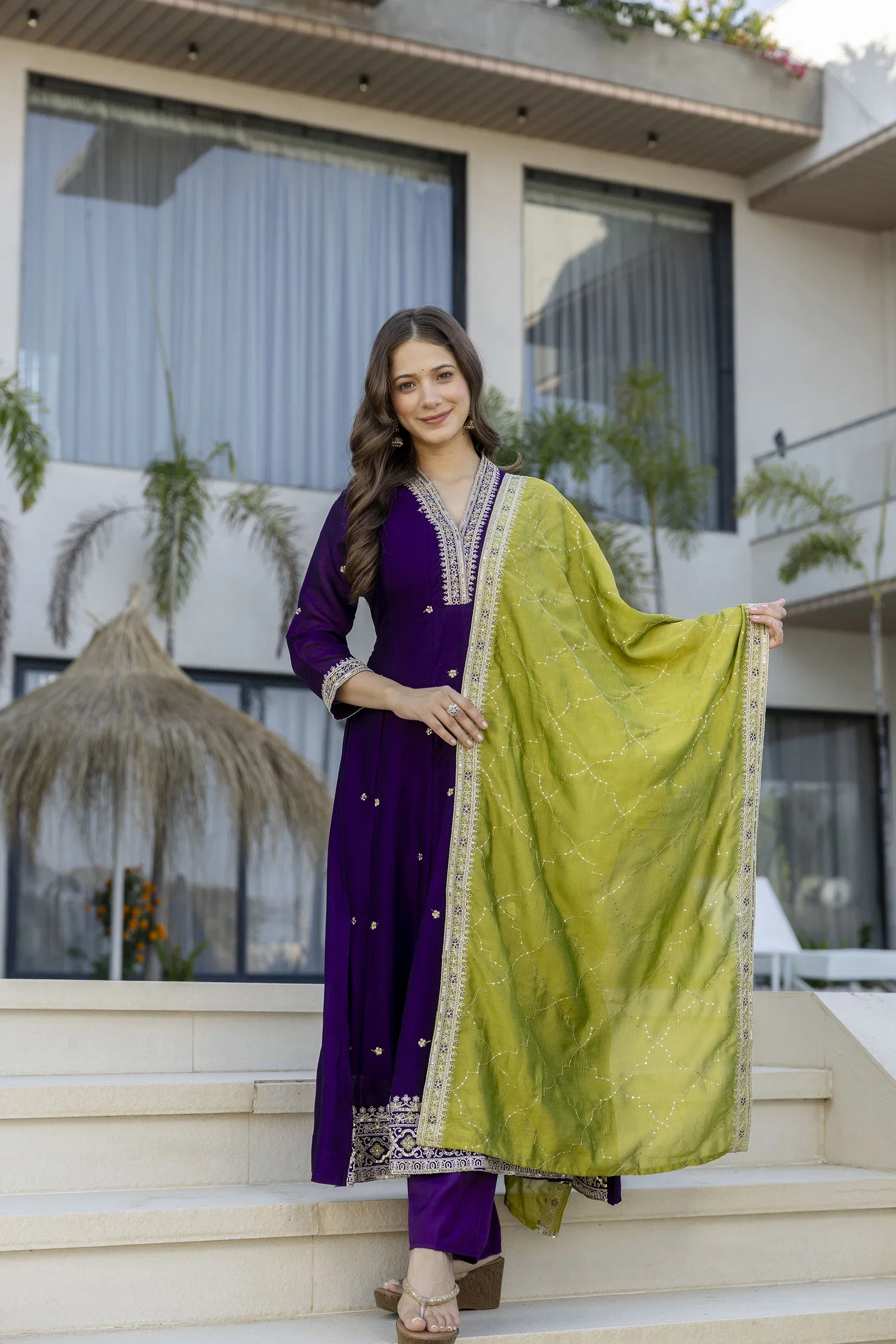 Priyanka 01 Vichitra Silk Designer Anarkali Kurti Set Collection