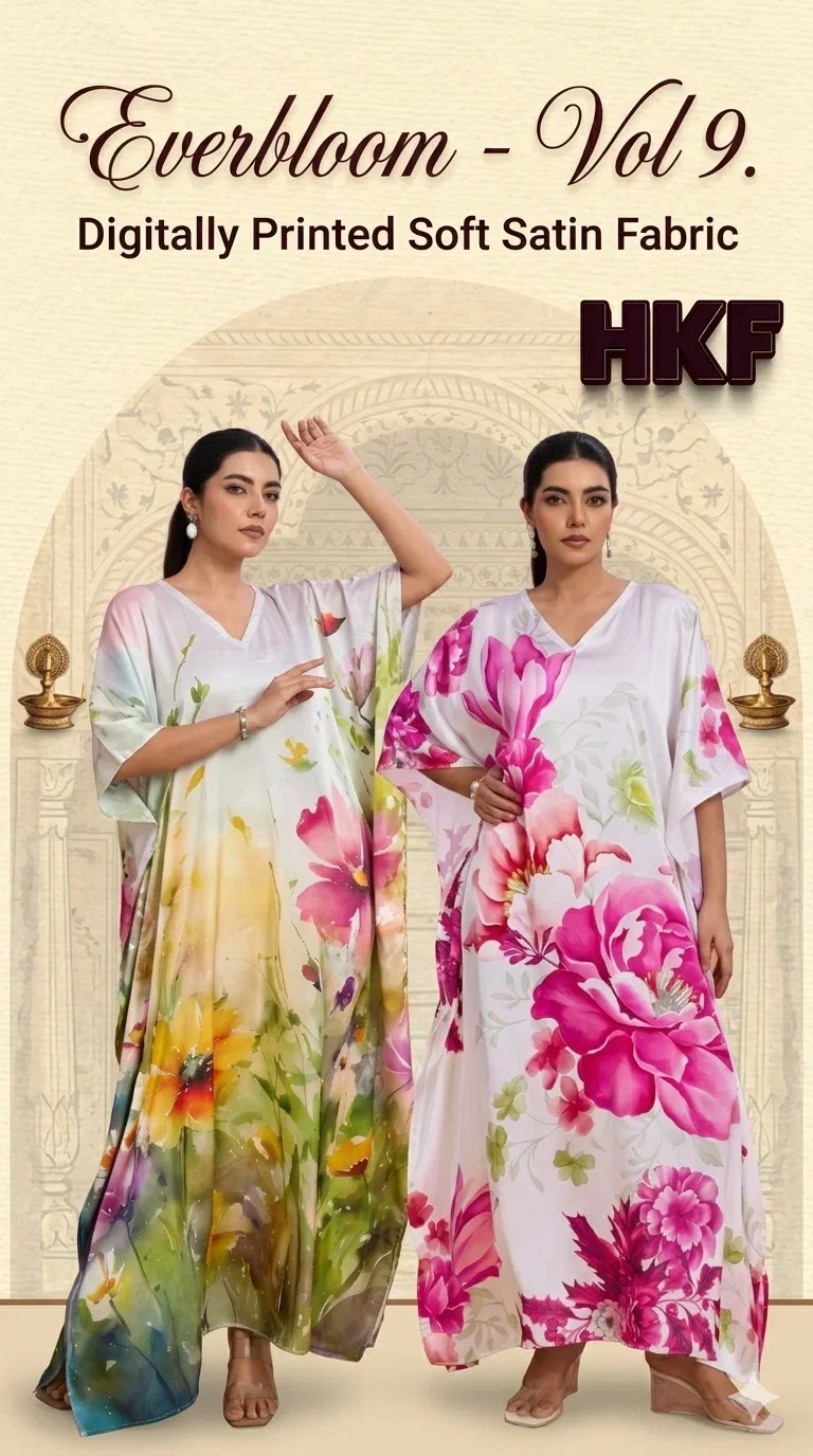 Hkf Everbloom Kaftan Vol 9 Soft Satin Printed Fancy Kaftan Collection
