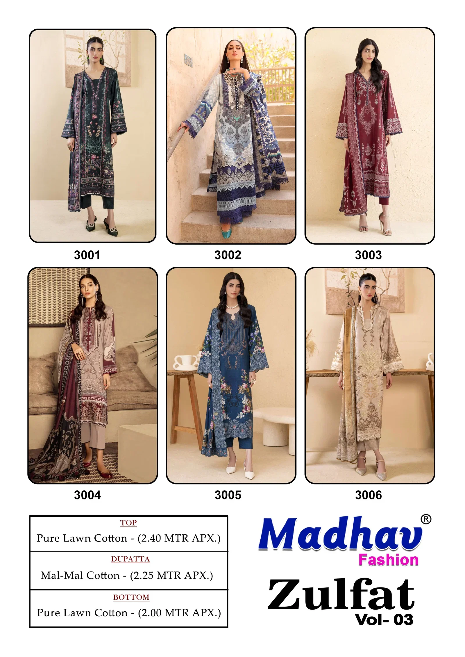 Madhav Zulfat Vol 3 Lawn Cotton Karachi Dress Material Collection