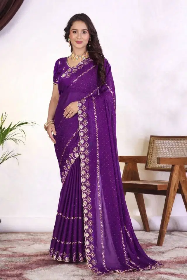 Disha Mg Star Georgette Embroidered Fancy Saree Collection