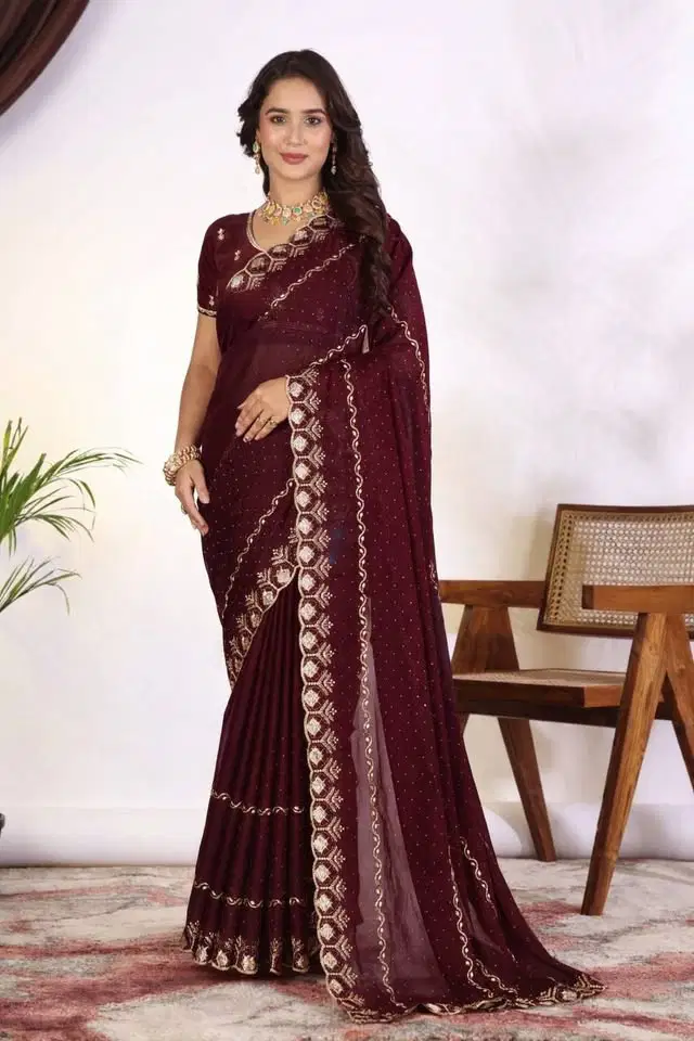 Disha Mg Star Georgette Embroidered Fancy Saree Collection