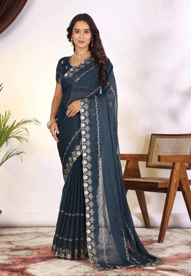 Disha Mg Star Georgette Embroidered Fancy Saree Collection