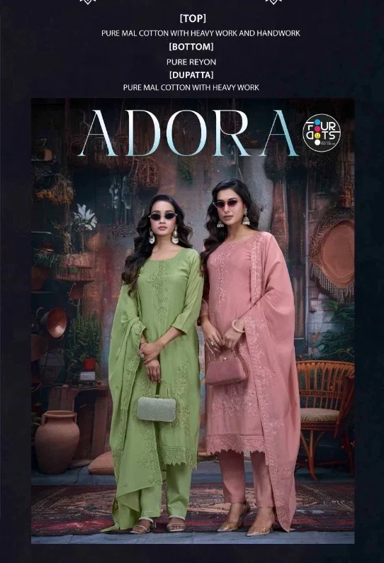 Four Dots Adora Cotton Mal With Embroidered Dress Material