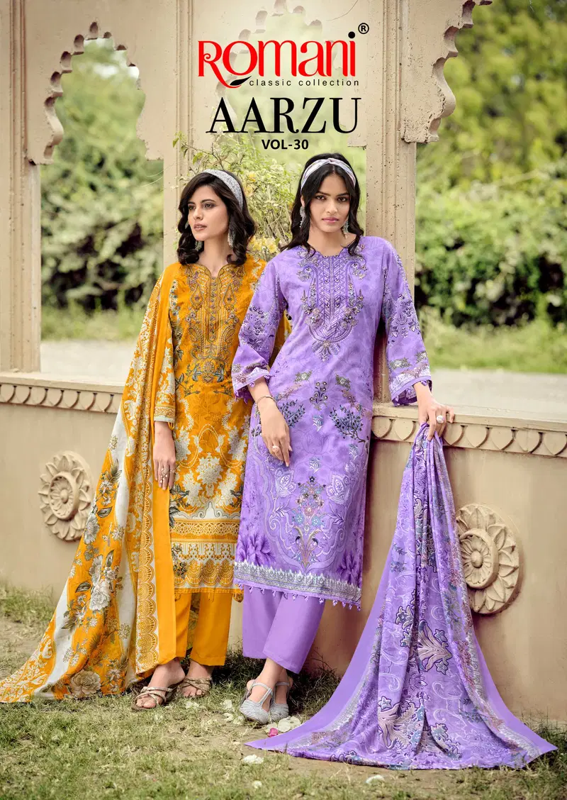 Romani Aarzu Vol 30 Soft Cotton Digital Printed With Embroidered Dress Material