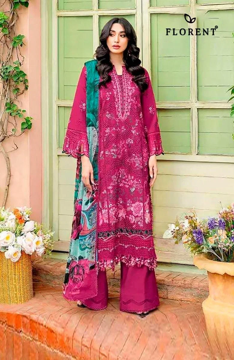Florent 1083 B Cambric Cotton Embroidered Salwar Kameez