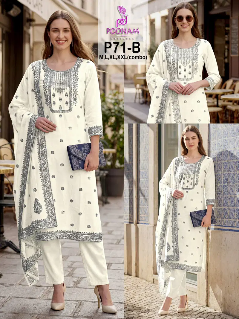 Poonam P 71 A And B Mal Cotton Jacquard Work Kurti With Bottom Dupatta