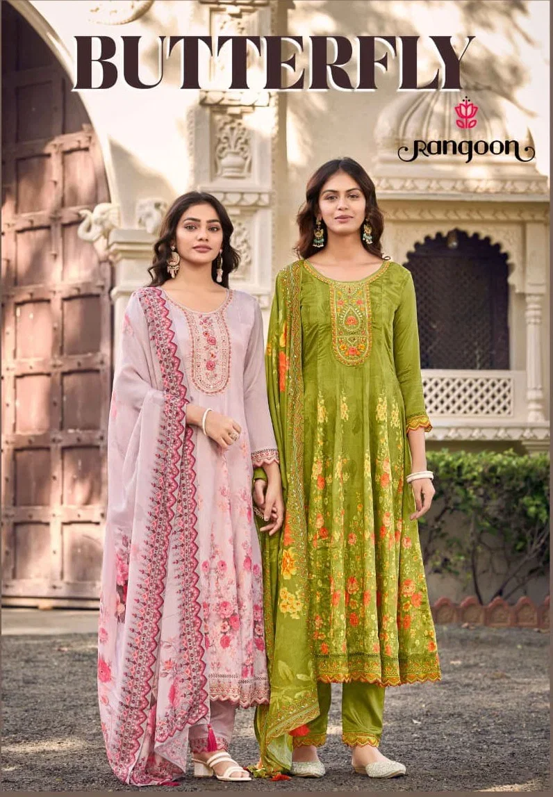 Rangoon Butterfly Chinon Digital Printed Kurti With Bottom Dupatta