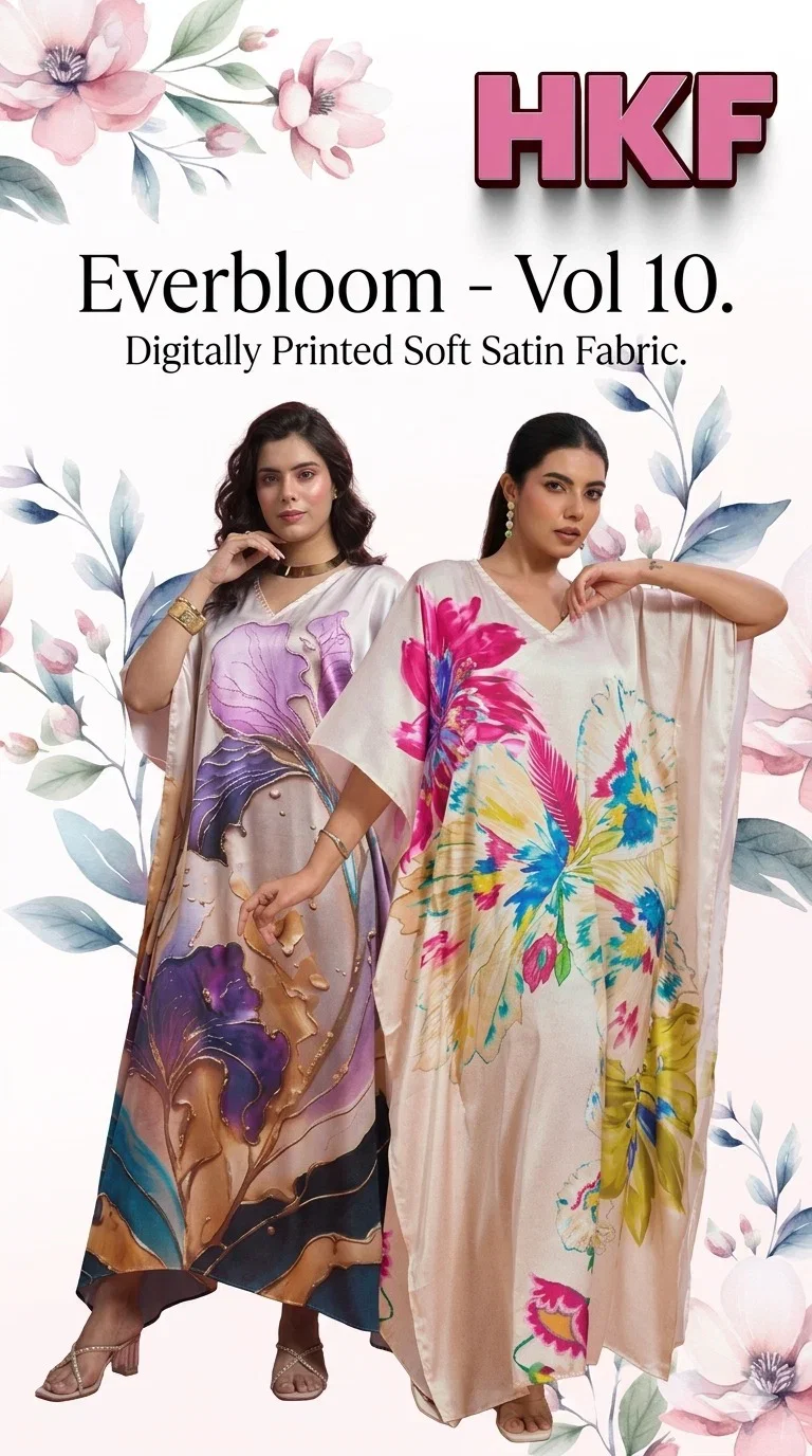 Hkf Everbloom Kaftan Vol 10 Soft Satin Printed Fancy Kaftan Collection