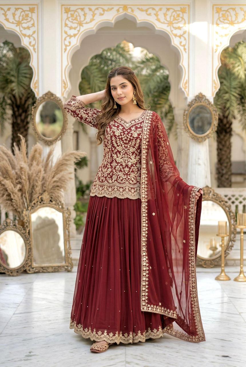 NCO 144 Heavy Faux Georgette Sequins Work Top With Lehenga