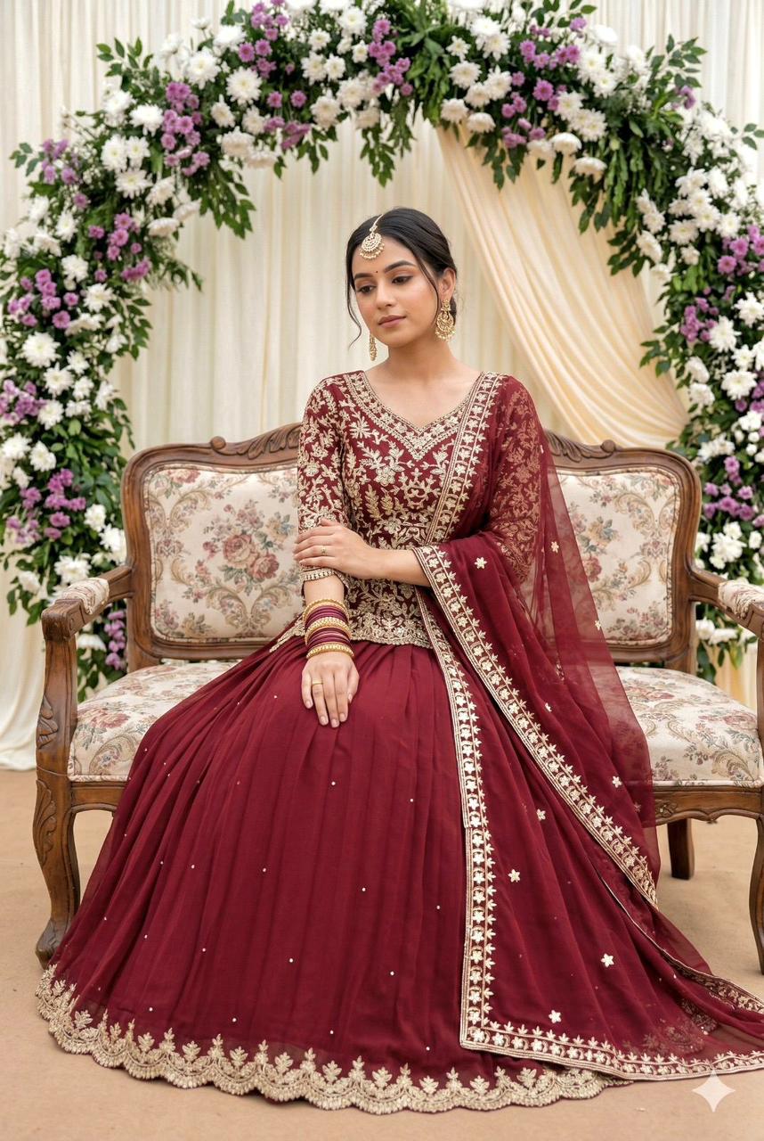 NCO 144 Heavy Faux Georgette Sequins Work Top With Lehenga