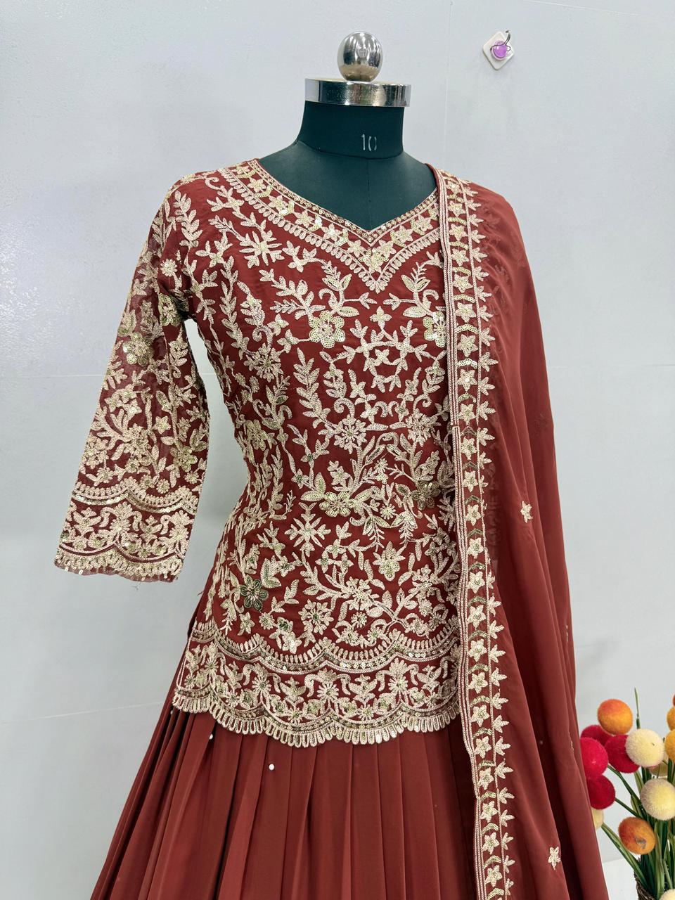 NCO 144 Heavy Faux Georgette Sequins Work Top With Lehenga